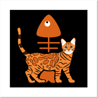 Bengal Cat and Fish Bone Posters and Art